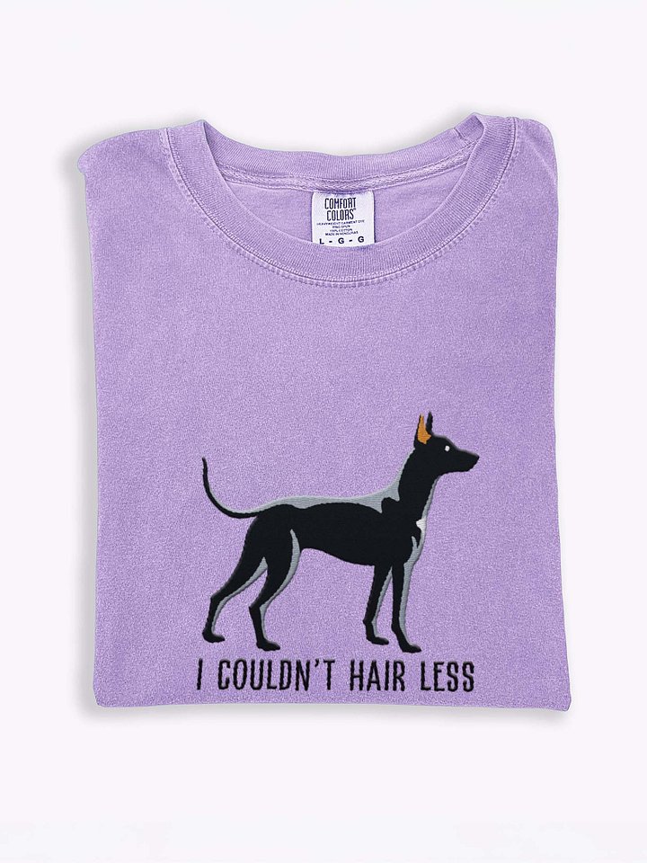 I Couldn't Hair Less T-Shirt(Embroidered) of a Mexican Hairless Dog/Xoloitzcuintli(Black, Coated) product image (1)