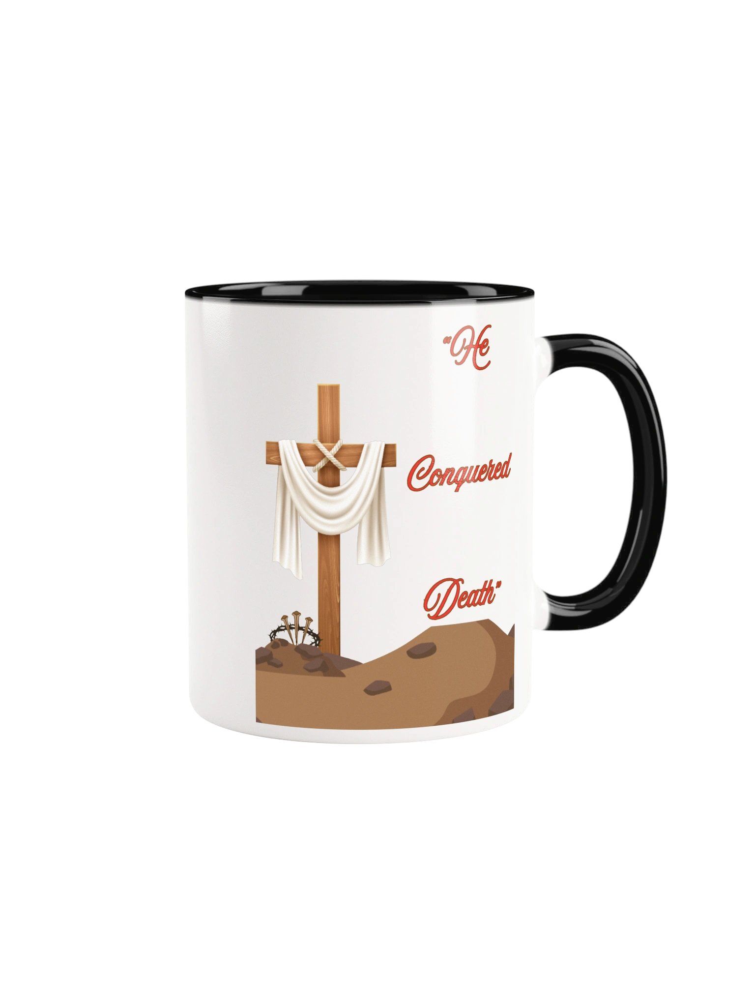 He Conquered Death Christian Coffee Mug | Empty Cross Easter Mug | Resurrection Faith Gift | Kingdom Life Co. product image (2)