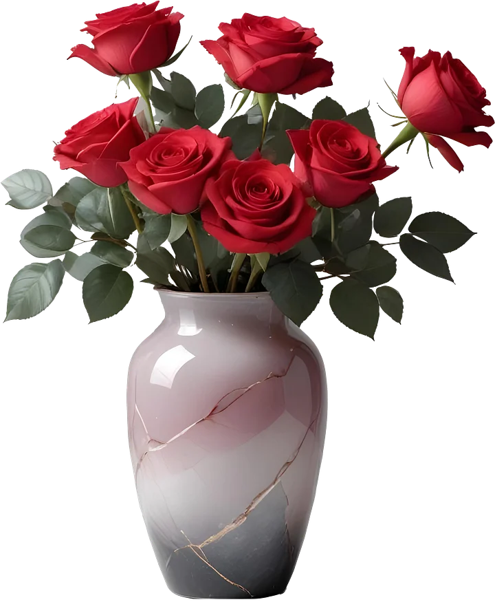 Elegant Pink Marble Vase with Red Roses PNG product image (1)