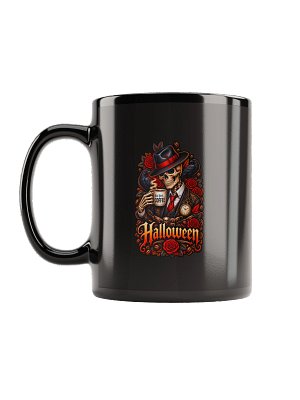 But First Coffee Halloween Mug – Gothic Skeleton &amp; Raven Coffee Cup