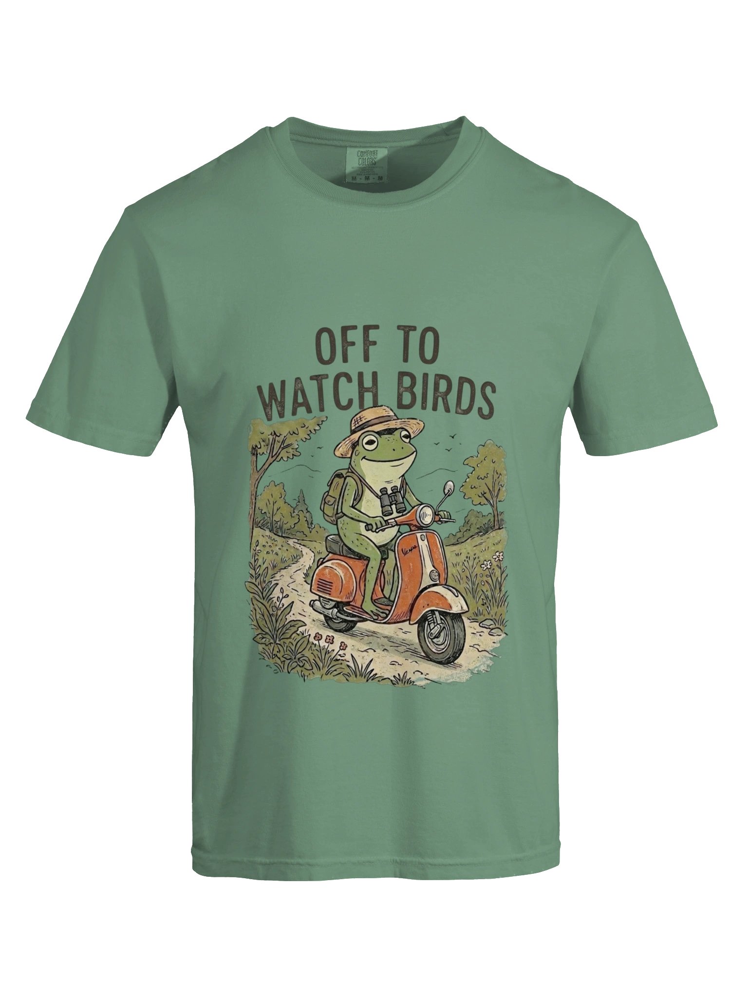 Vintage Frog Riding Scooter – Birdwatching T-Shirt product image (2)