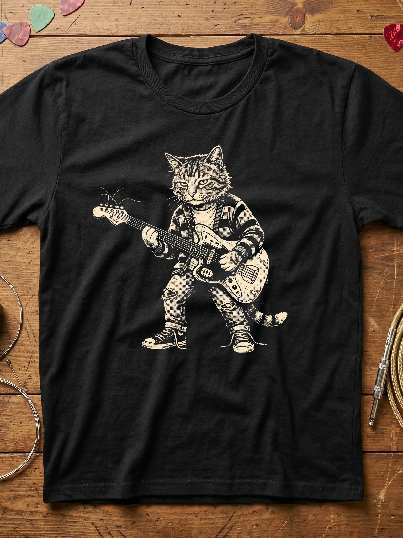 Cat Cobain Guitar T-shirt | Funny Rock Music Guitar Tee product image (1)
