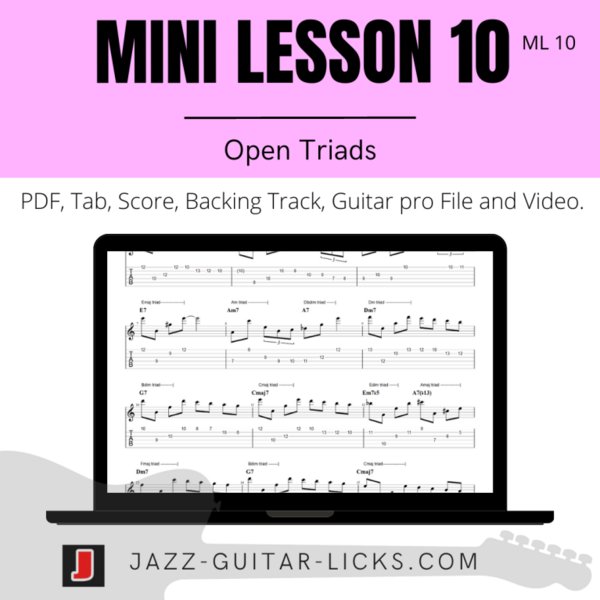 Open Triads For Guitar – Mini Lesson 10 (ML10): PDF, tabs/notation, video, backing track, Guitar Pro file. product image (1)
