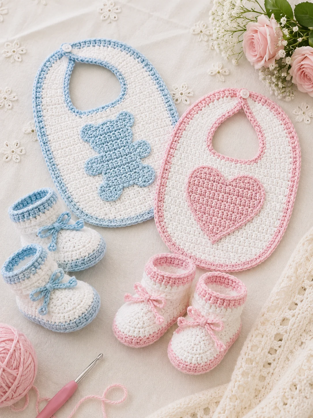 Heart Baby Bib & Booties Crochet Pattern product image (3)
