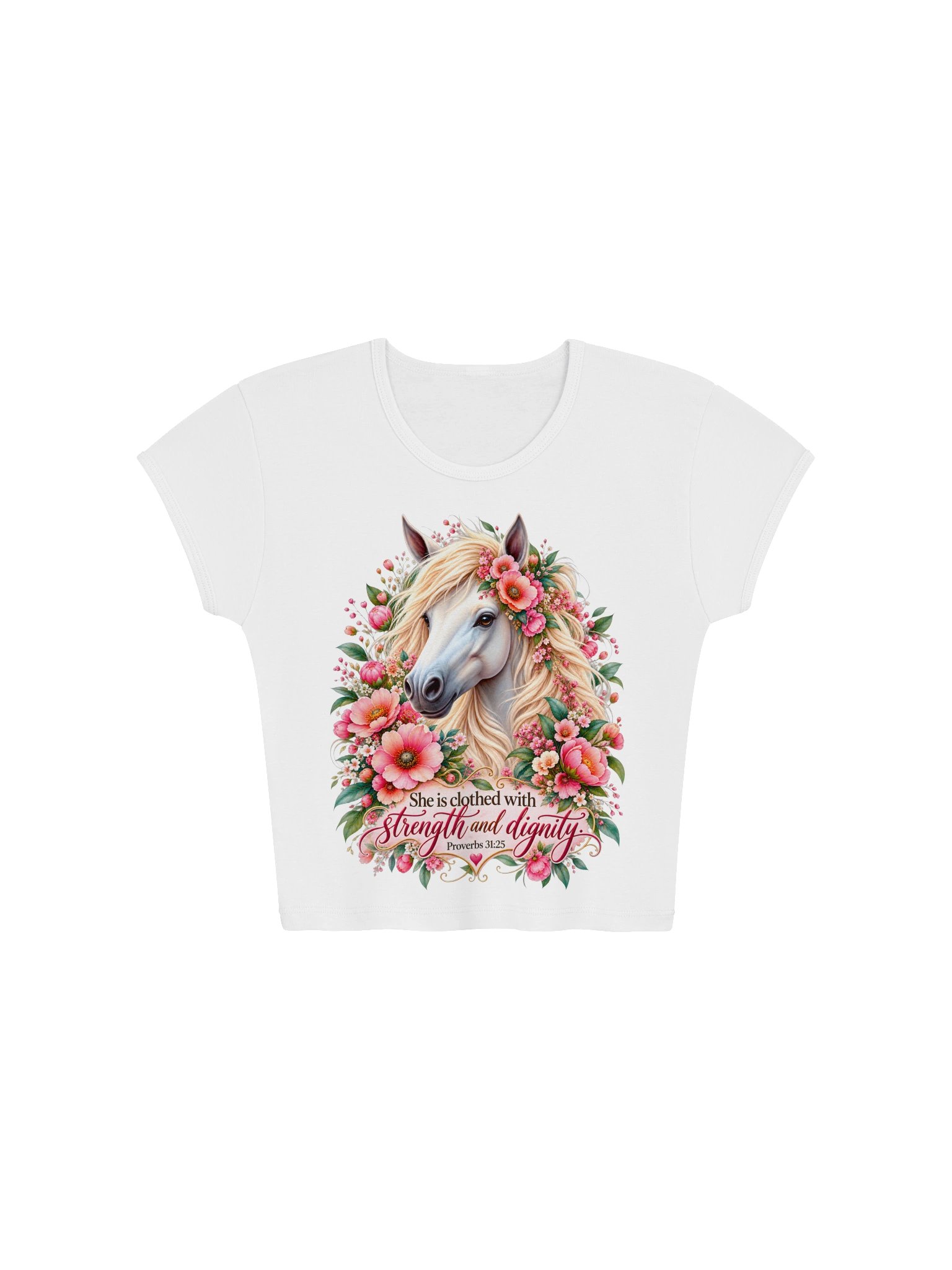 She Is Clothed With Strength and Dignity – Horse Crop Top | Proverbs 31:25 product image (1)