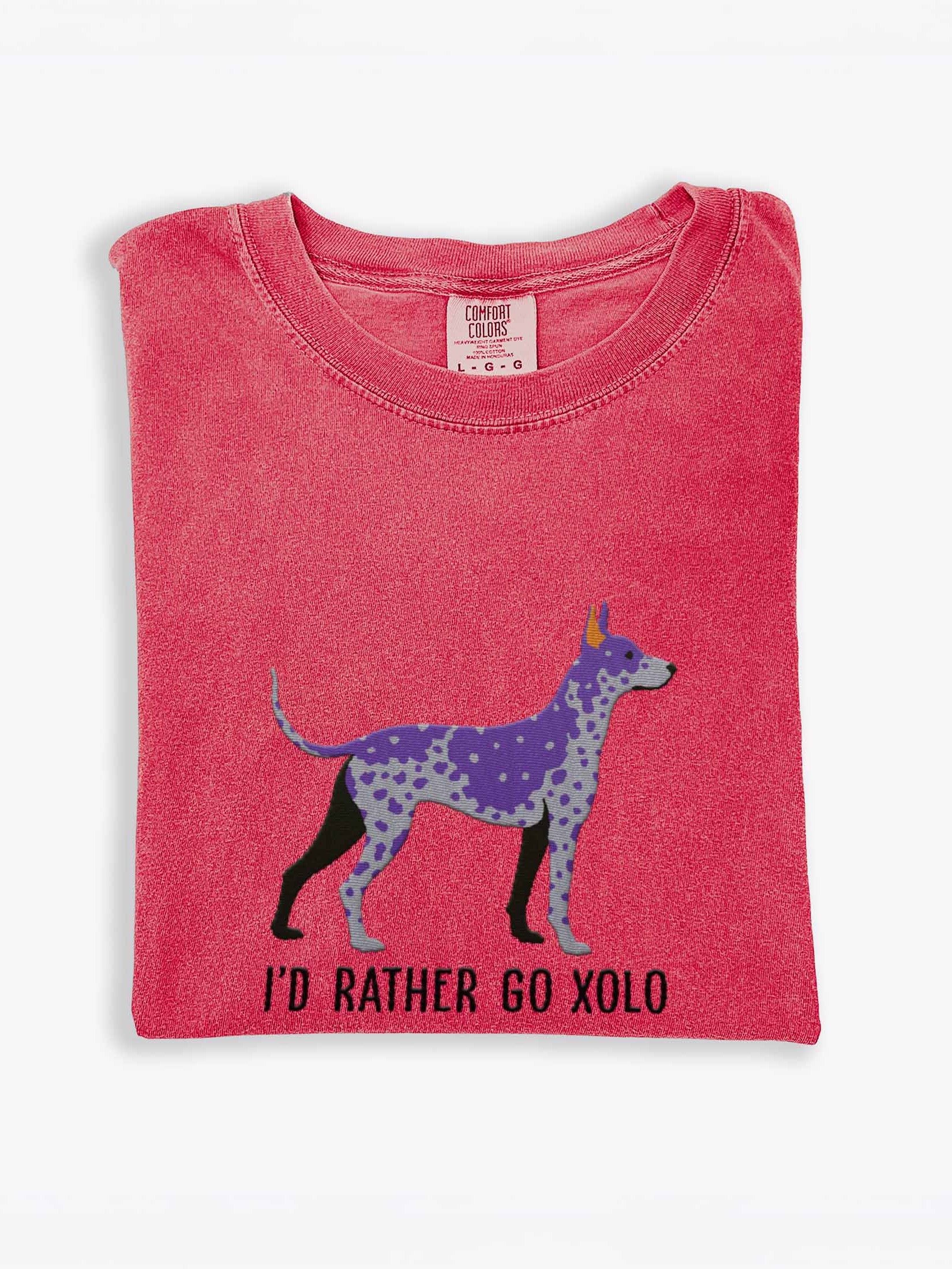 I'd Rather Go Xolo T-Shirt(Embroidered) of a Mexican Hairless Dog/Xoloitzcuintli(Gray) product image (2)