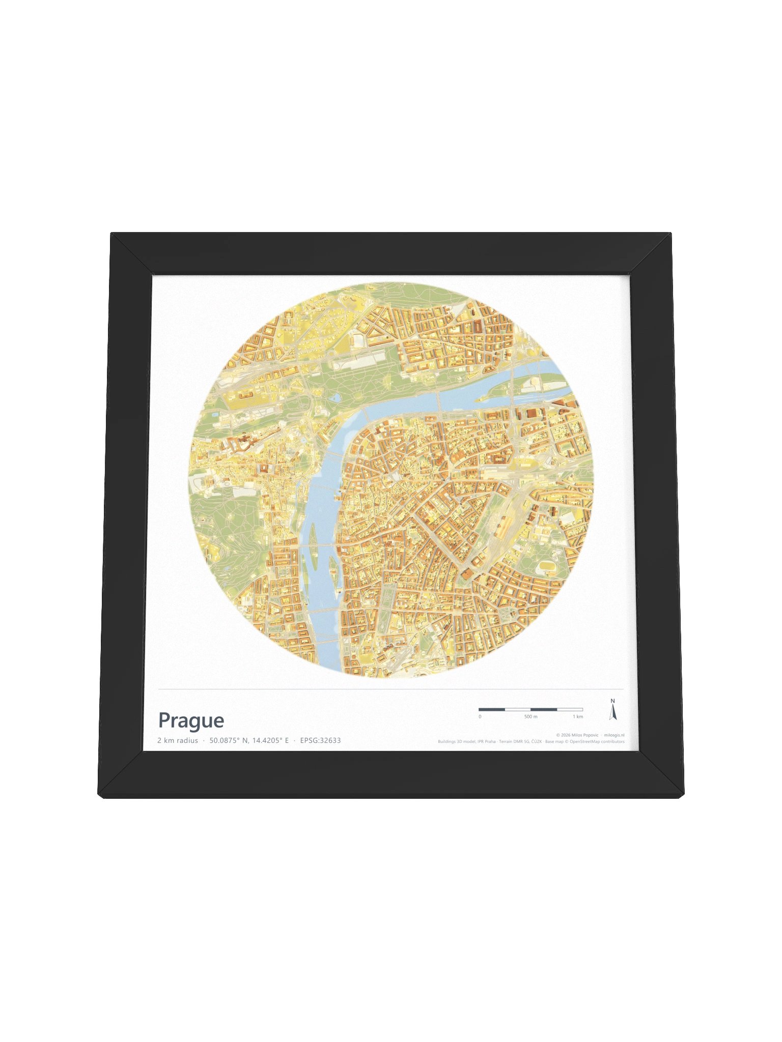 Prague — Path-Traced 3D Orthophoto City Map · Framed Matte Poster product image (4)