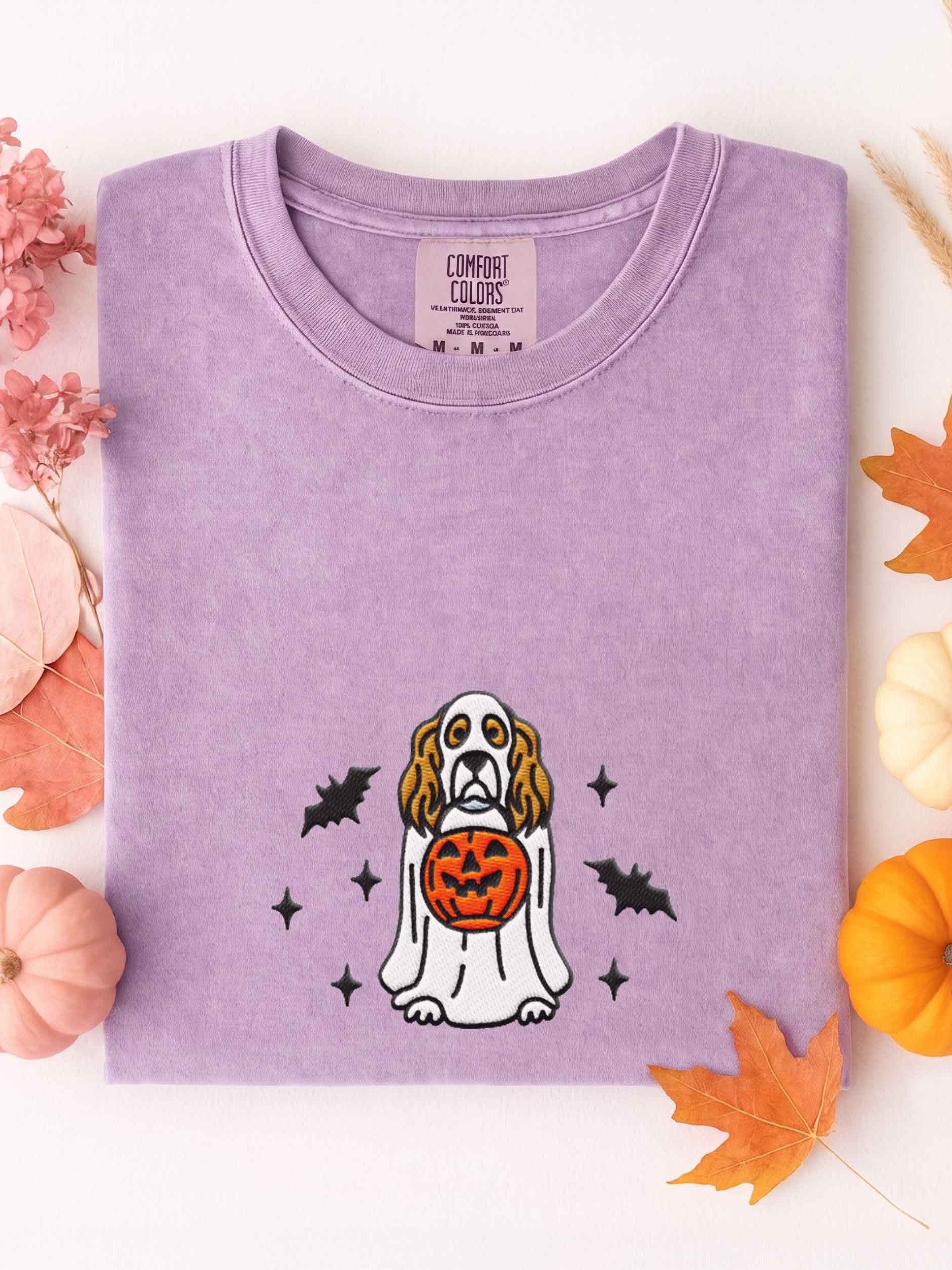 Halloween English Cocker Spaniel(Brown & White) Embroidered T-Shirt product image (1)