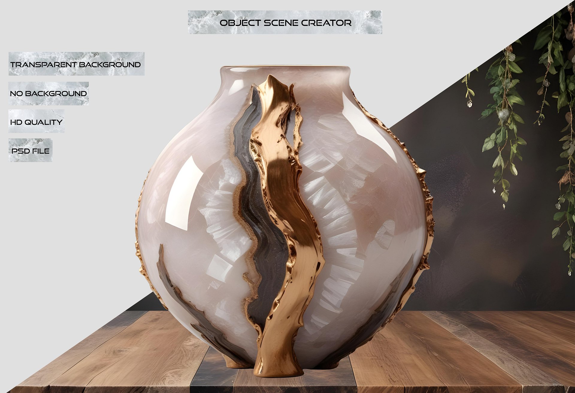 Golden Grace – Sculptural Vase PNG product image (2)