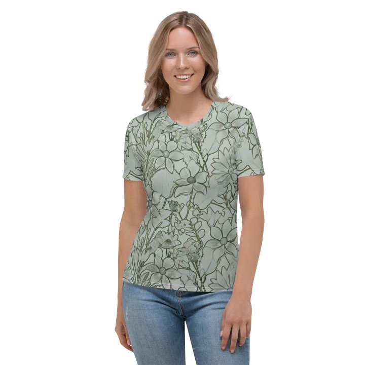 Line artLight Green and Dark green Floral/All-Over Print Women's Crew Neck T-Shirt by Sublicolor product image (2)