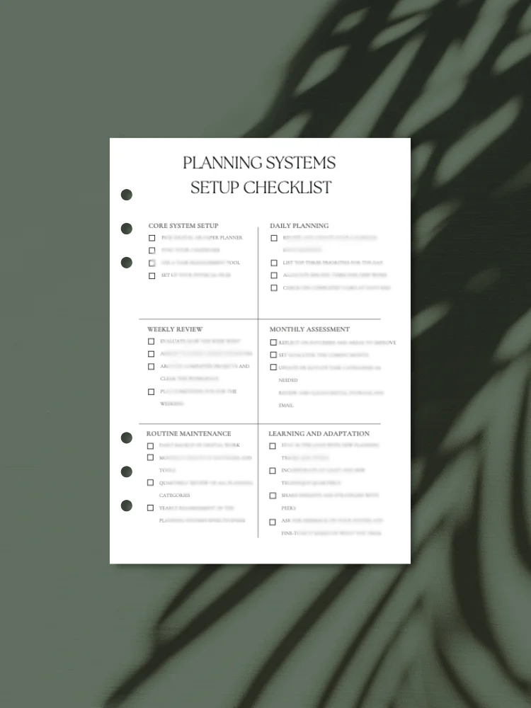 Planning System Setup Checklist | A5 Printable product image (1)