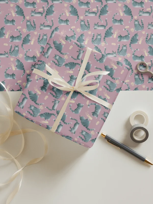 Bad Grey Tabby Cats Knocking Stuff Over Wrapping Paper, 3 Pack product image (1)