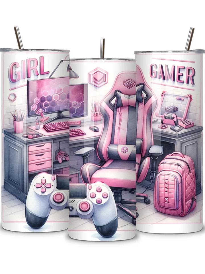 Girl Gamer 20oz Skinny Tumbler with Metal Straw – Stylish Pink Gaming Setup Design – Double-Walled Insulated Stainless Steel Tumbler for Hot & Cold Drinks, Perfect Gift for Female Gamers product image (2)