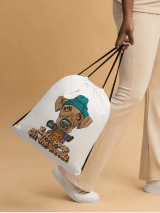 Drawstring Bag Camping Dog - lets poop in the woods product image (2)