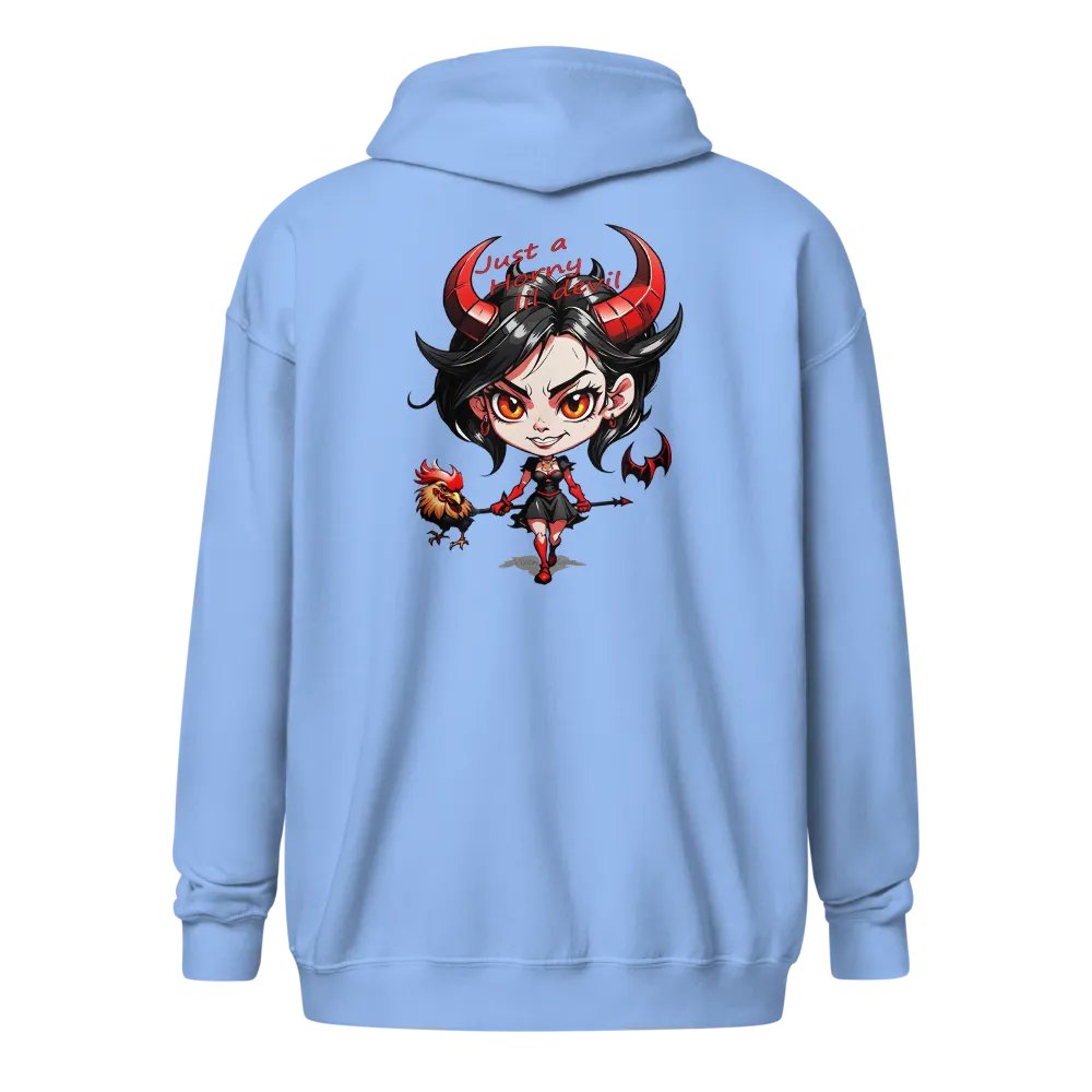 Just A Horny Lil Devil Graphic Double Side Print Zippy Front Hoodie product image (7)