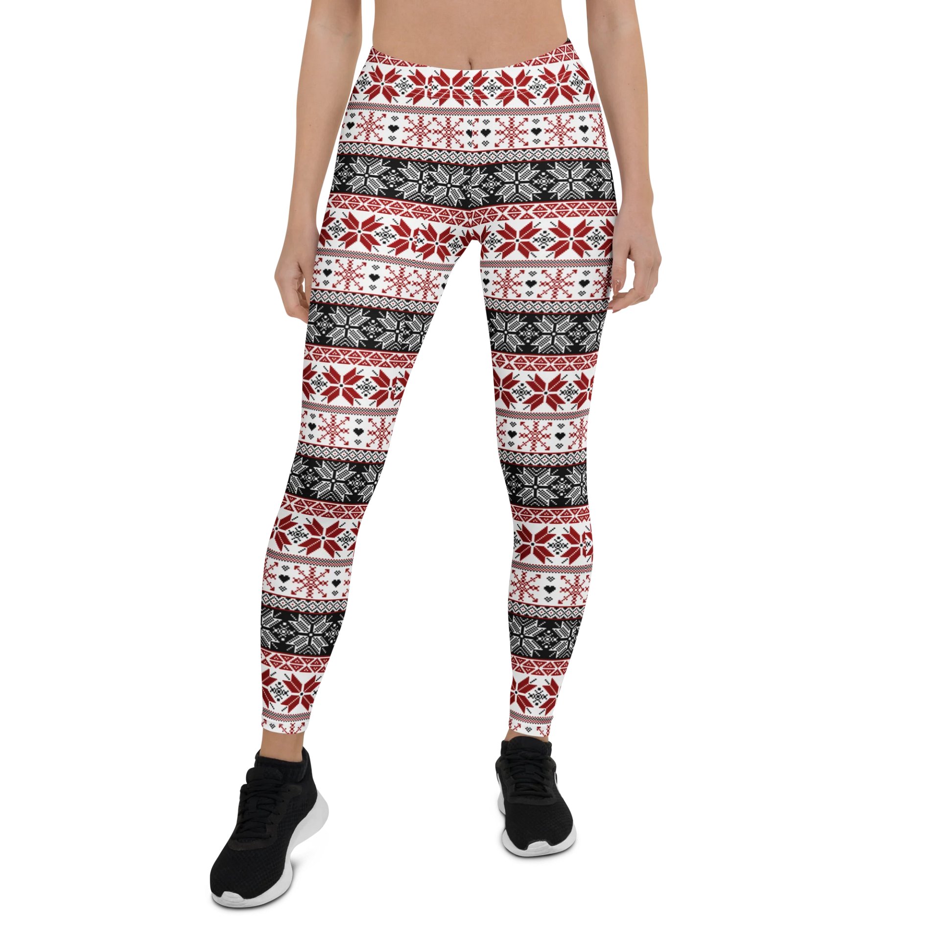 Winter Fair Isle Pattern Leggings, Red & Black product image (3)