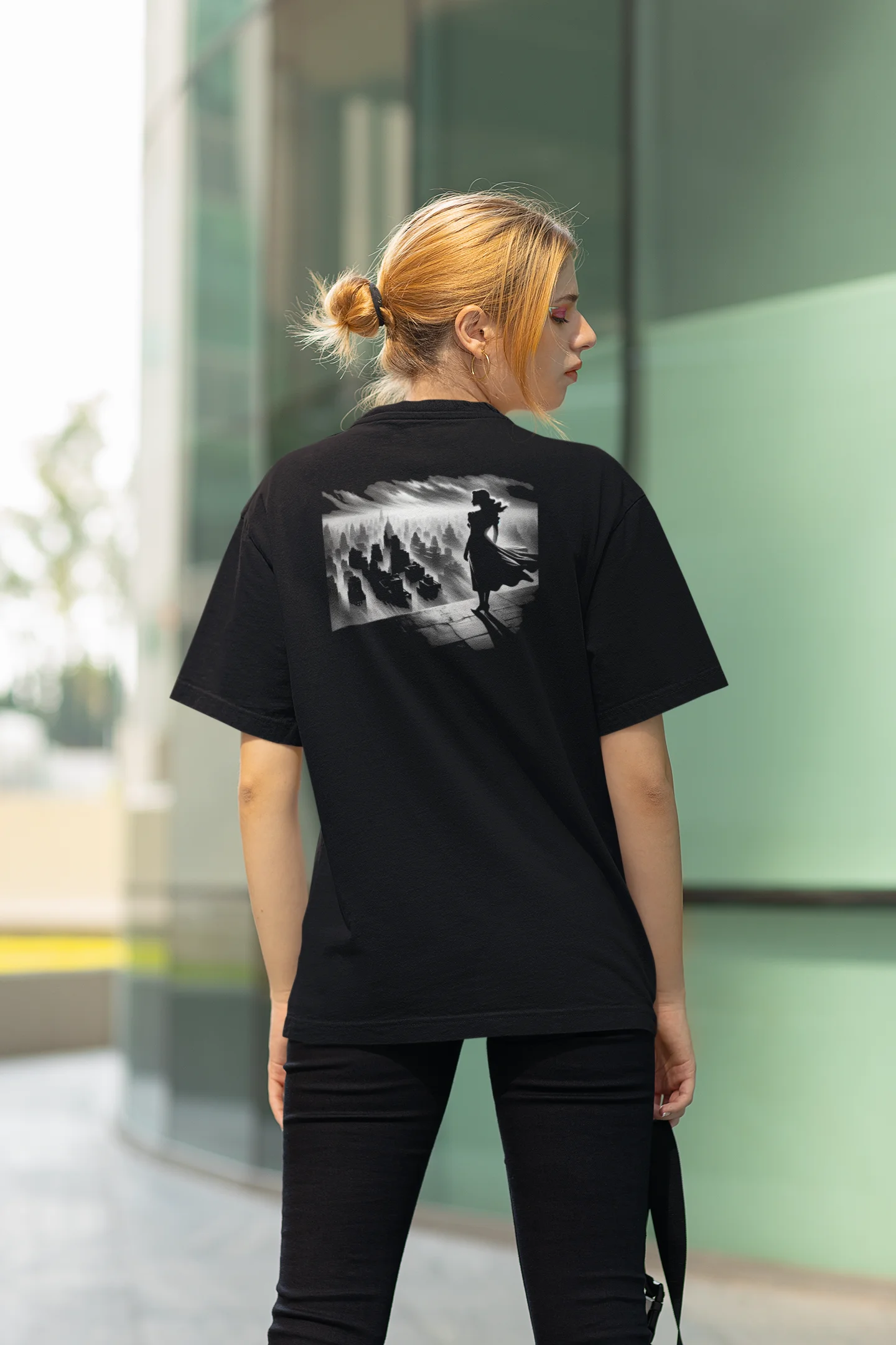 Rooftop Dreams Over Noir Cityscape (Womens Tee) product image (2)