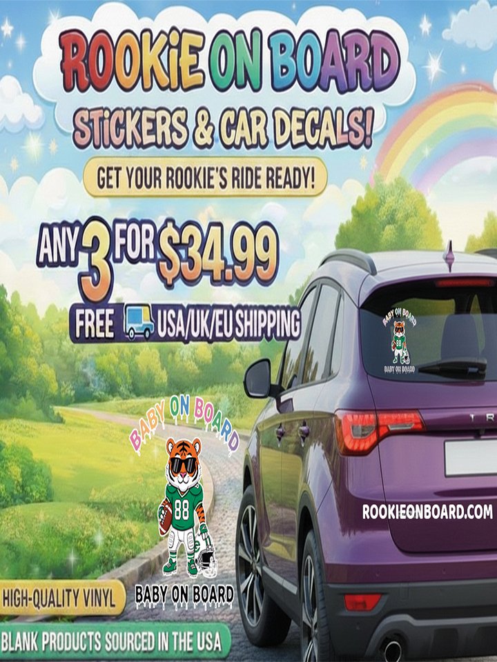 Funny Tiger Football Baby on Board Sticker - 5x5 Weatherproof Vinyl Car Decal - Cute Sporty Tiger Tailgate Decor - Premium Outdoor Grade Safety Sign for SUVs & Jeeps product image (2)