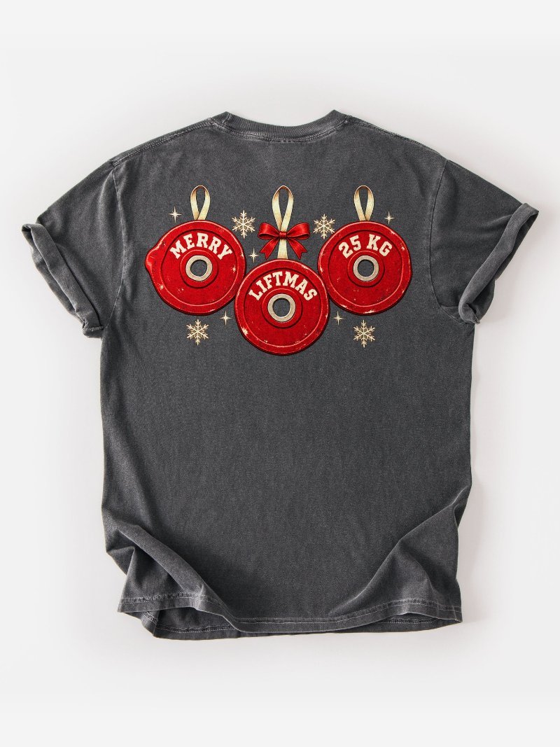 Merry Liftmas Plates Oversized Gym Tee | Christmas Gym Shirt product image (1)