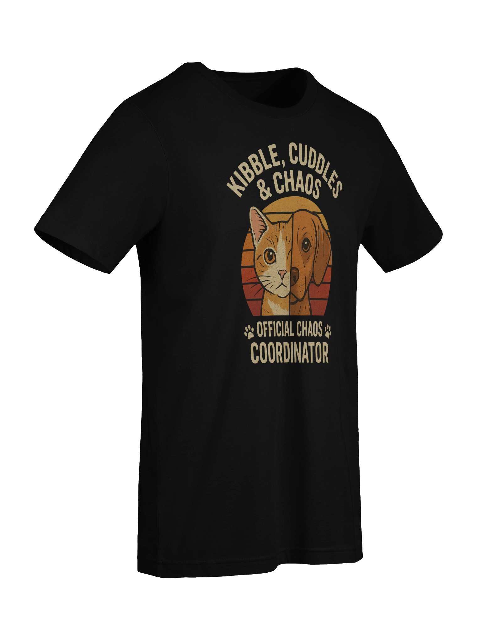 Kibble Cuddles & Chaos T-Shirt — Retro Split Cat Dog Design — Pet Mom Dad Tee product image (10)
