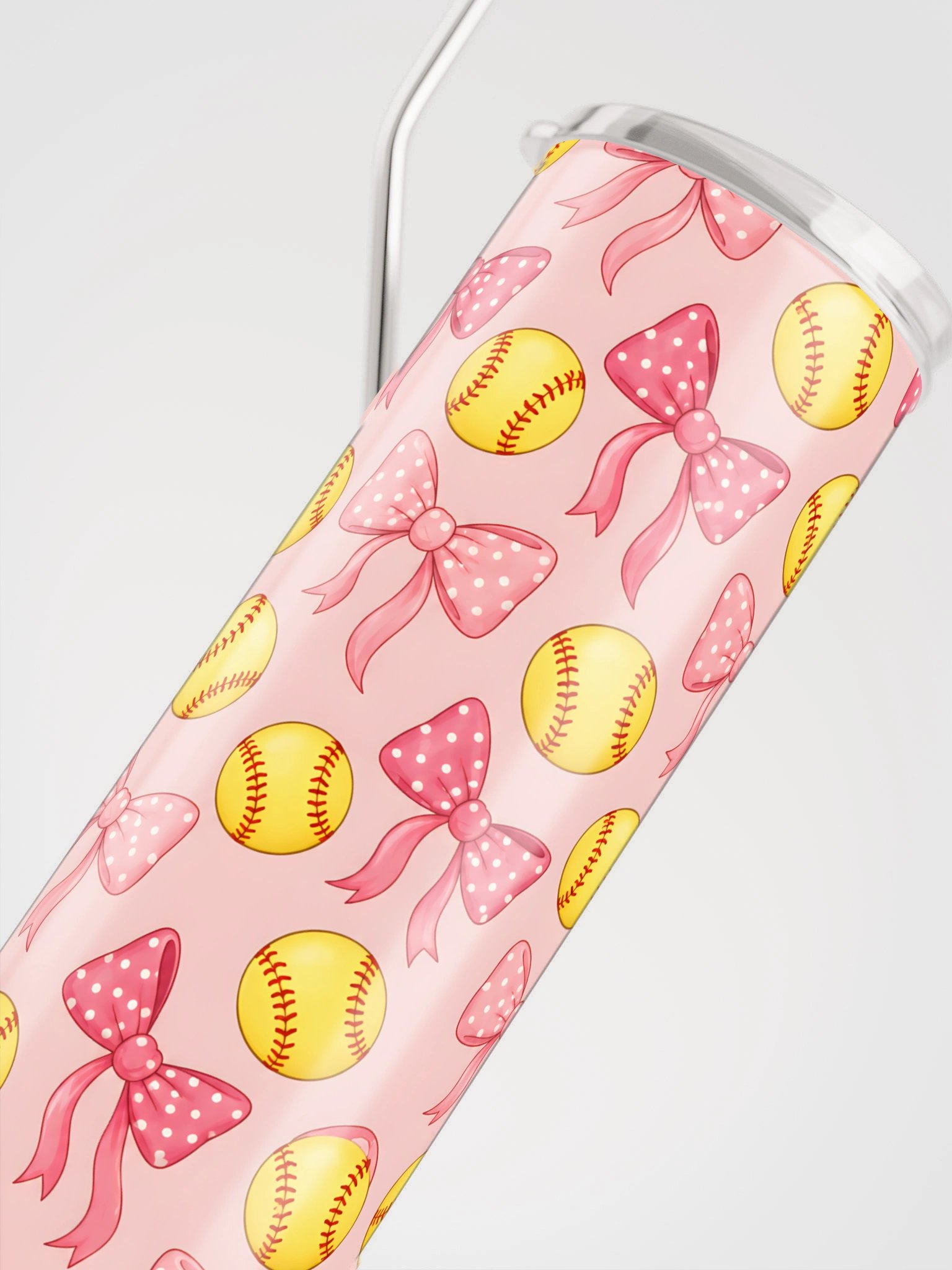 Pink Bow & Softball Skinny Tumbler | 20 oz Coquette Softball Mom Tumbler product image (4)