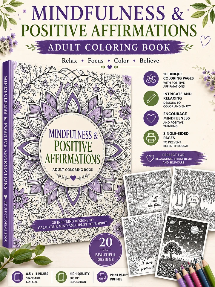 Mindfulness & Positive Affirmations Adult Coloring Book product image (1)