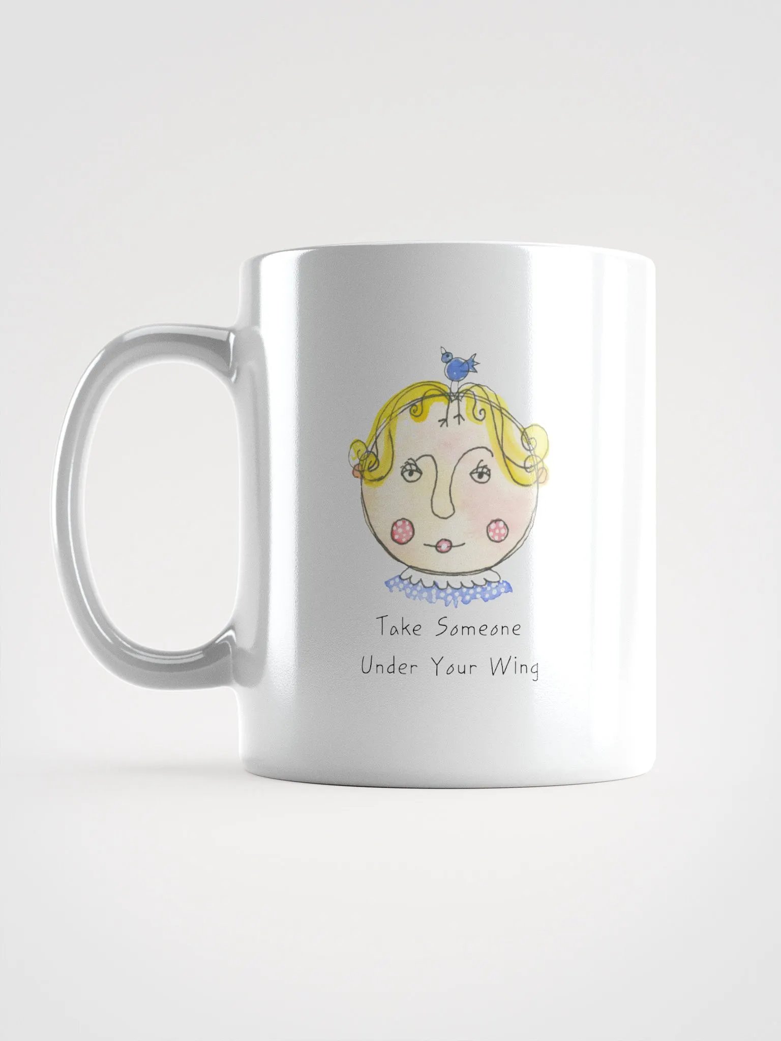 Whimsical Take Someone Under Your Wing Faces White Glossy Mug product image (1)