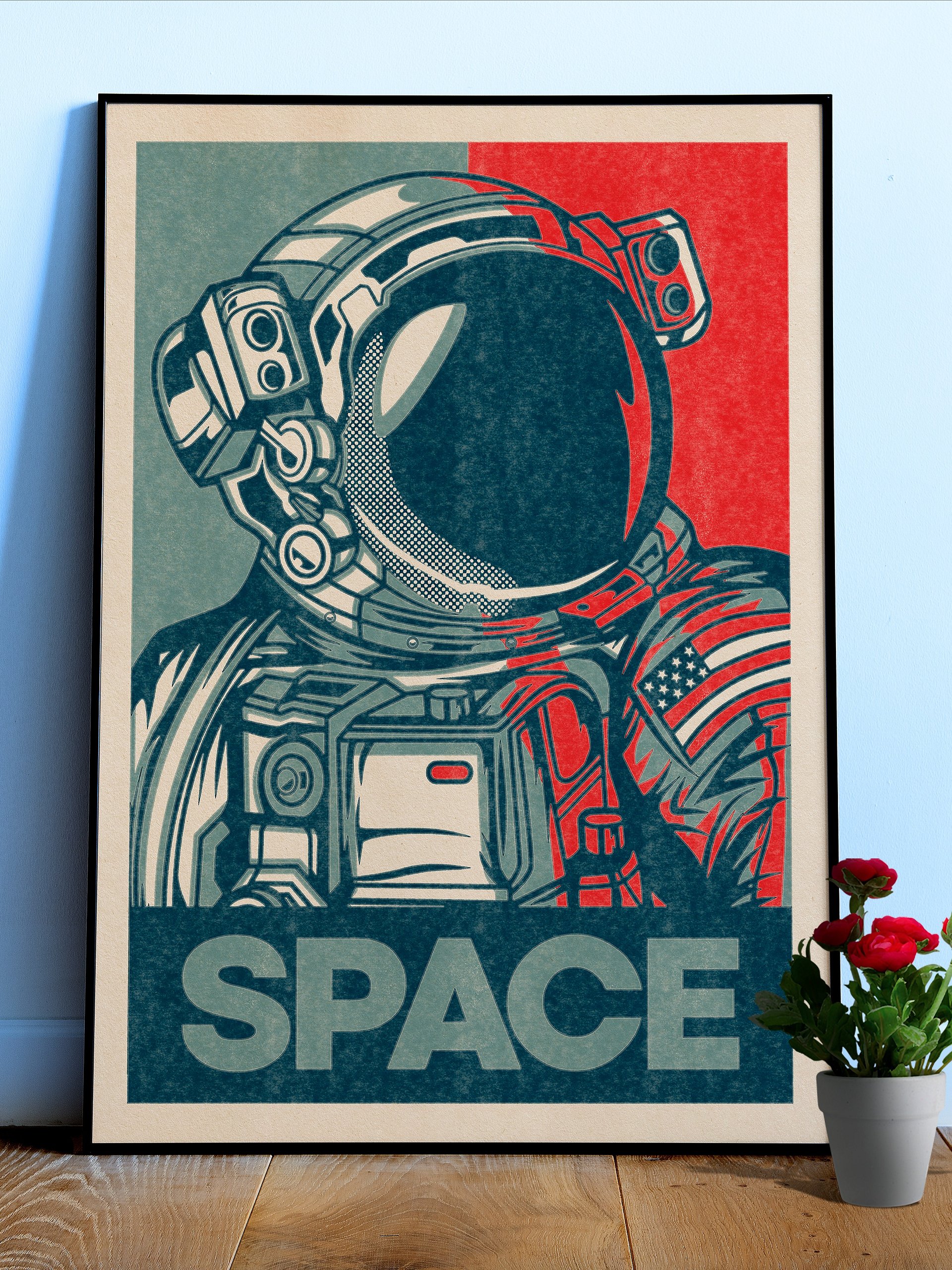 Space (Hope/Obama style, Shepard Fairey style) — Vintage space poster, retro space art, propaganda poster, retrofuturism art, retro sci-fi print product image (1)