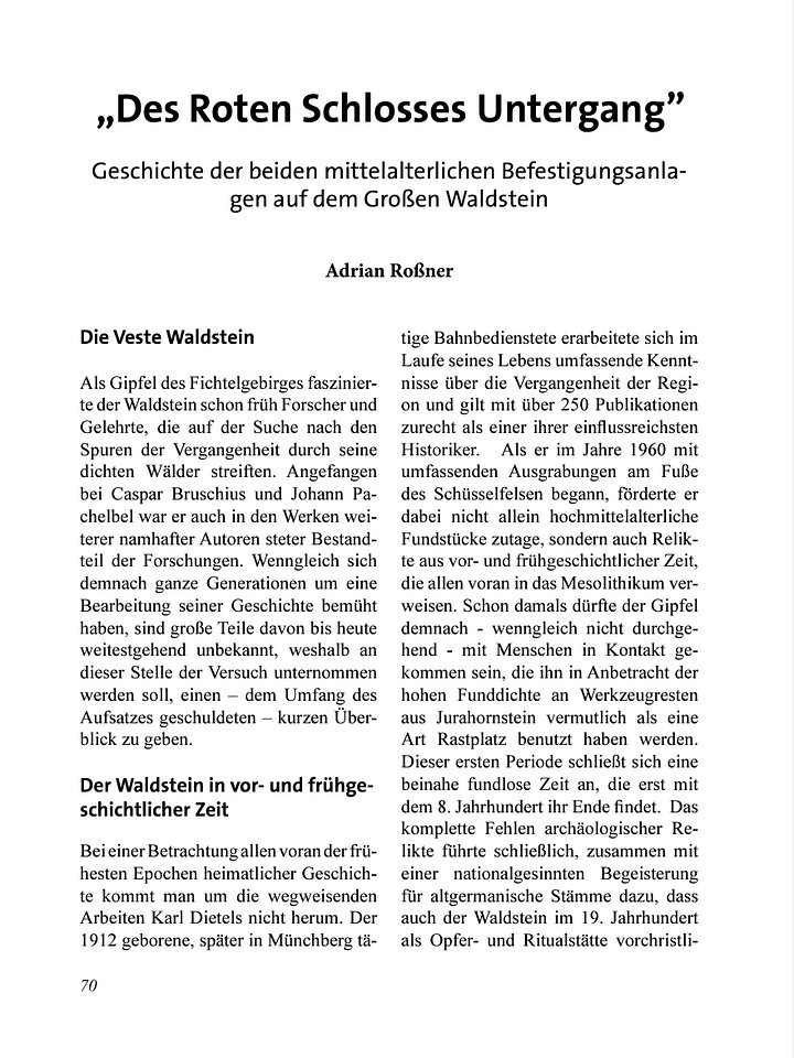 Des Roten Schlosses Untergang. Eine Geschichte der beiden mittelalterlichen Befestigungsanlagen auf dem Waldstein product image (1)