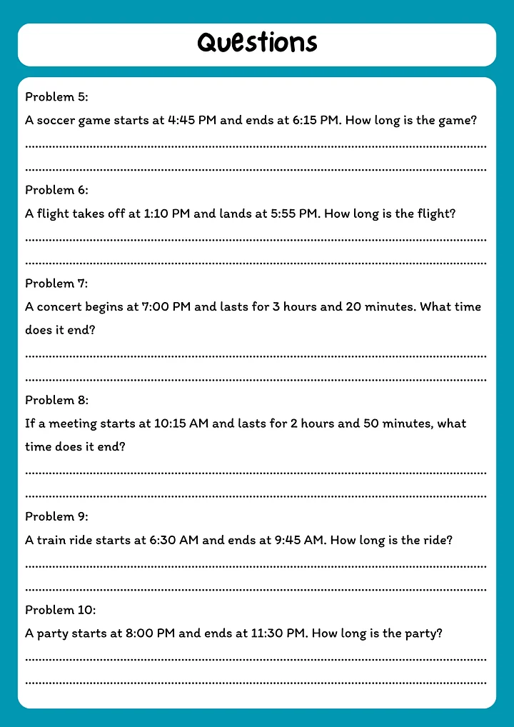 Elapsed Time Practice Worksheet - 10 Word Problems product image (2)