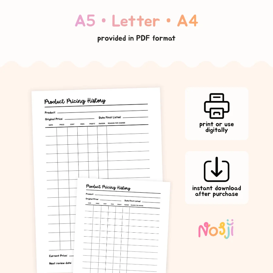 Product Pricing History Printable Price Change Tracker product image (2)