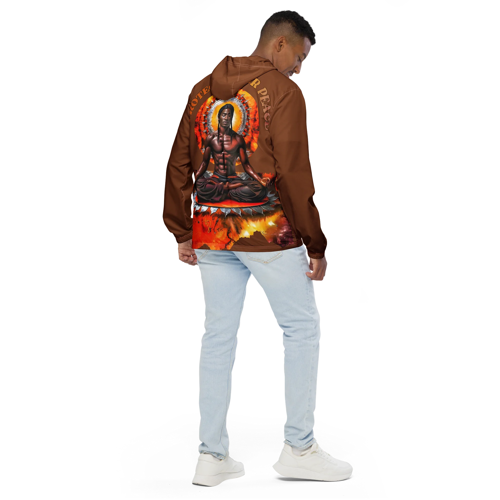 Golden Brown Protect Your Peace Painted Windbreaker product image (1)