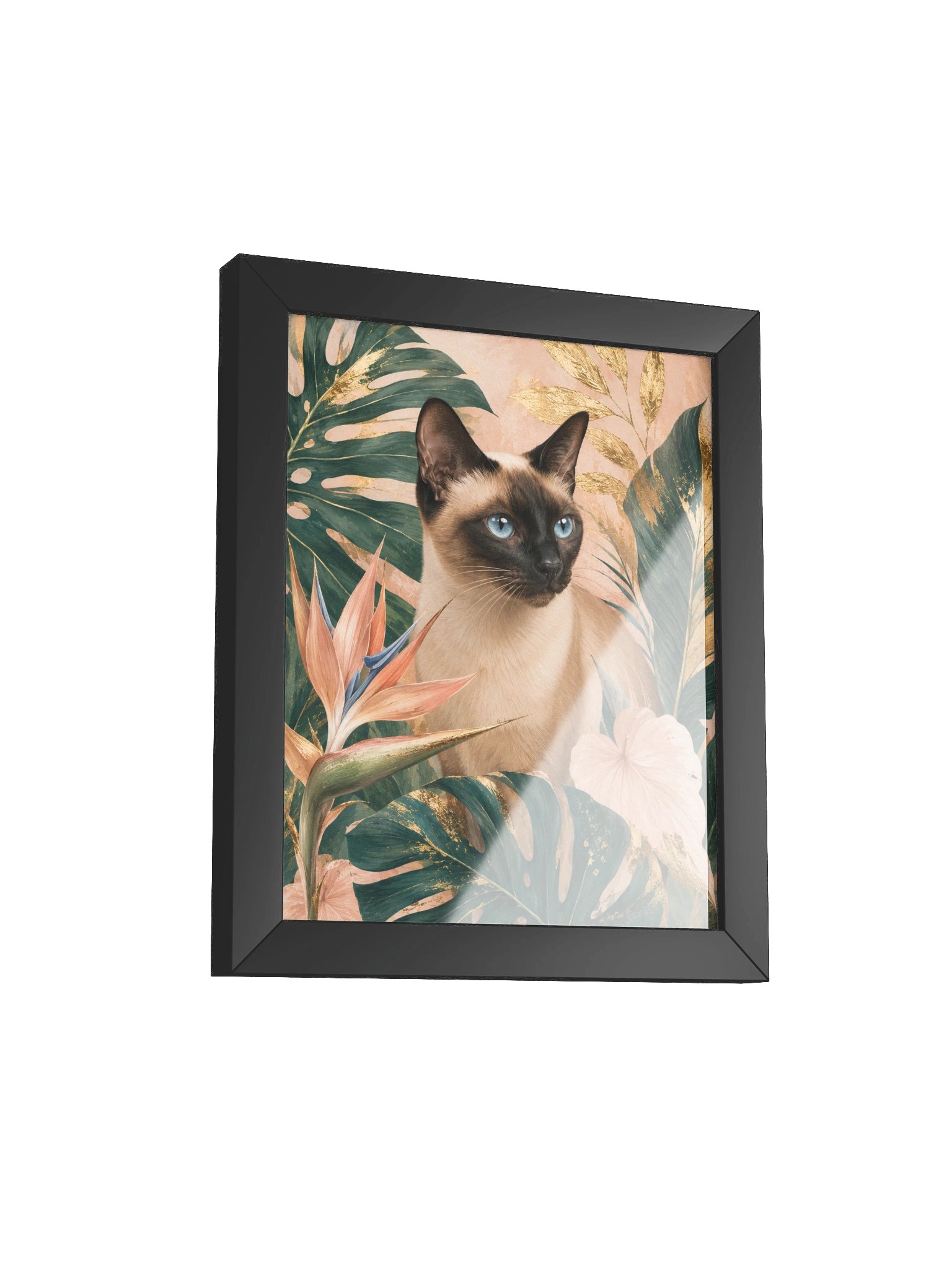 Blue-Eyed Siamese Cat Floral Framed Poster product image (2)