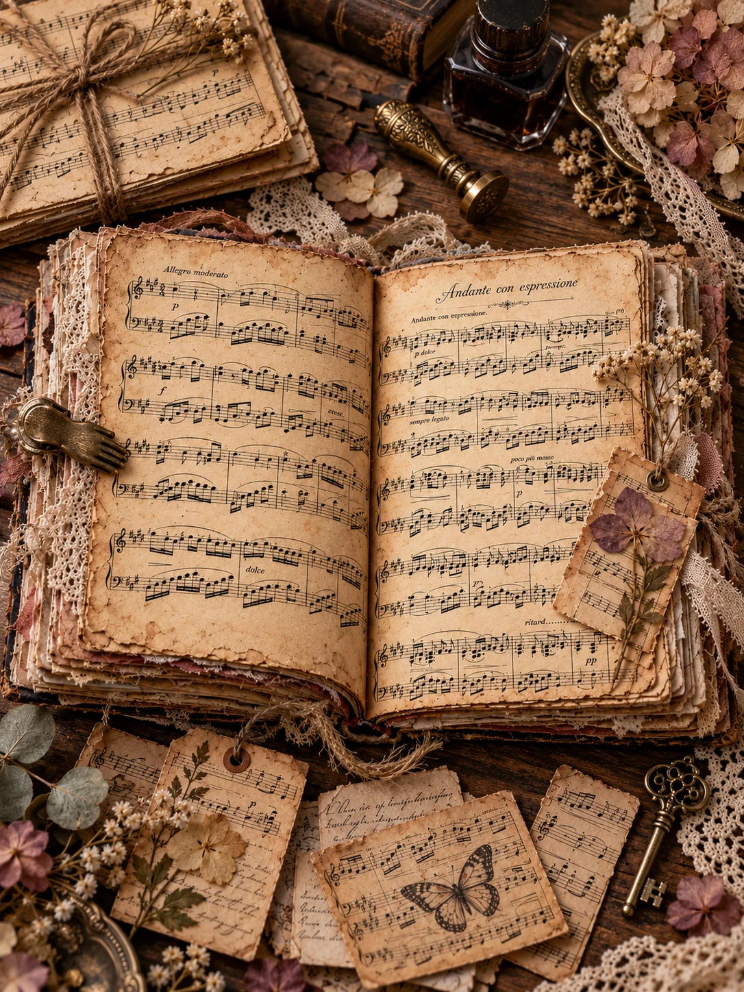 400 Vintage Music Digital Paper Bundle, Aged Sheet Background, Junk Journal Pages, Scrapbook Collage Supplies, US Letter 300DPI JPG Download product image (3)