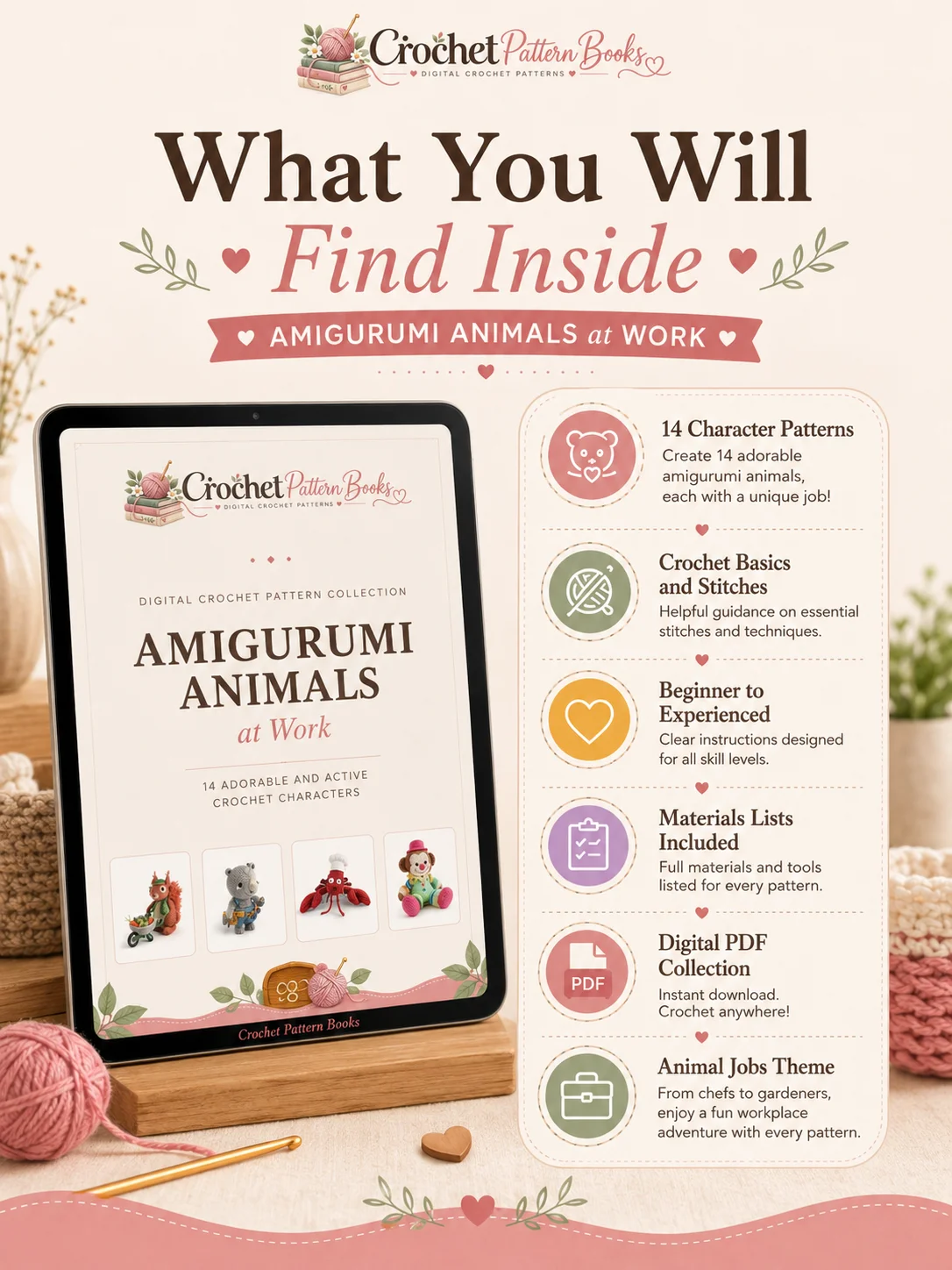 Amigurumi Animal Crochet Patterns with 14 Animals at Work product image (2)