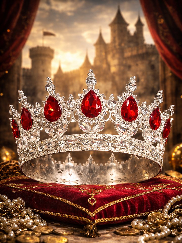The Armored Kingdom Ruby Red Queens Crown(Silver)-Royal Tiara-Deep Red Gems-Silver Finish product image (1)