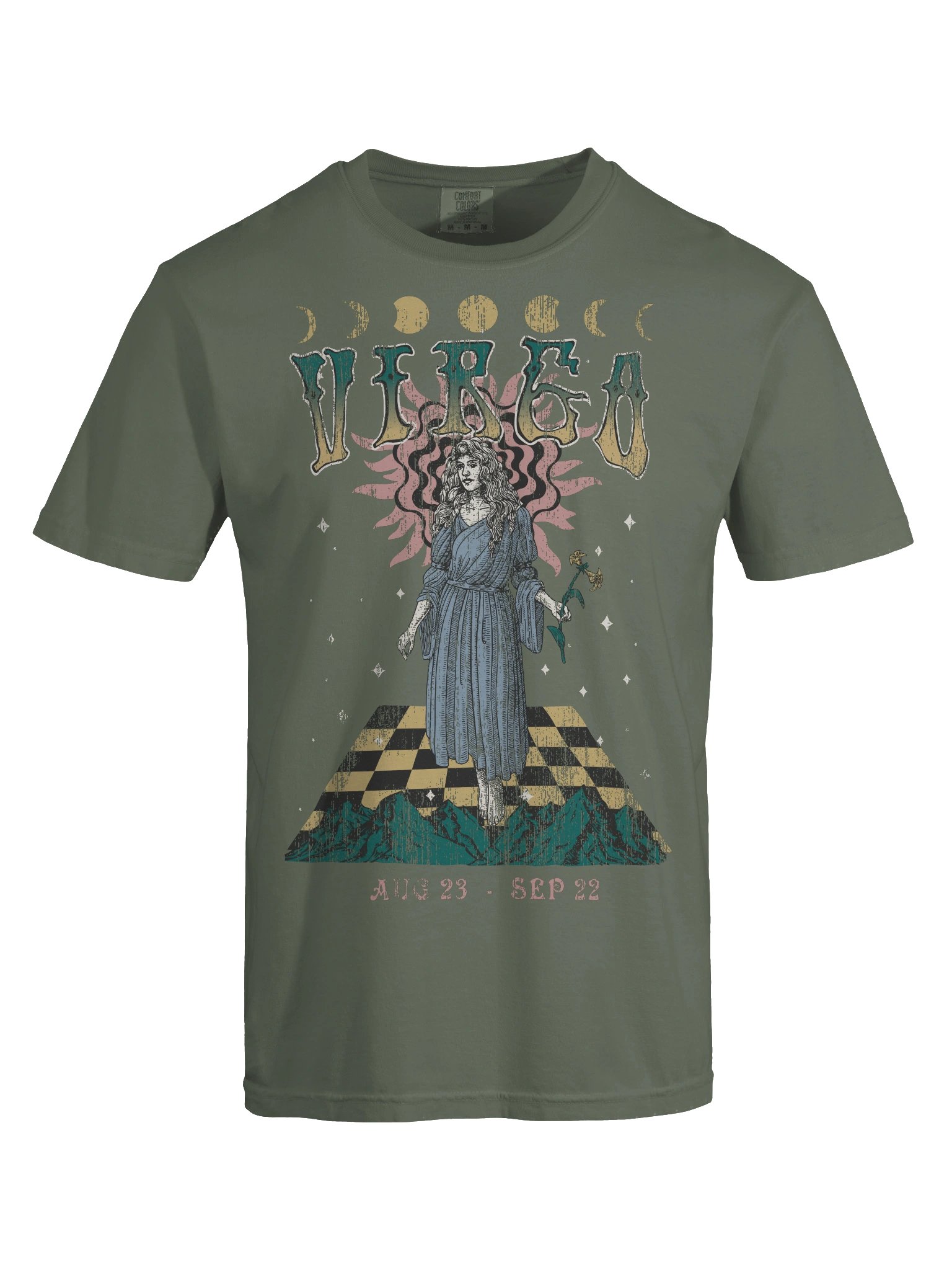Virgo Zodiac Shirt – Vintage Maiden Astrology Graphic Tee (Aug 23 – Sep 22) Celestial Horoscope Design product image (86)