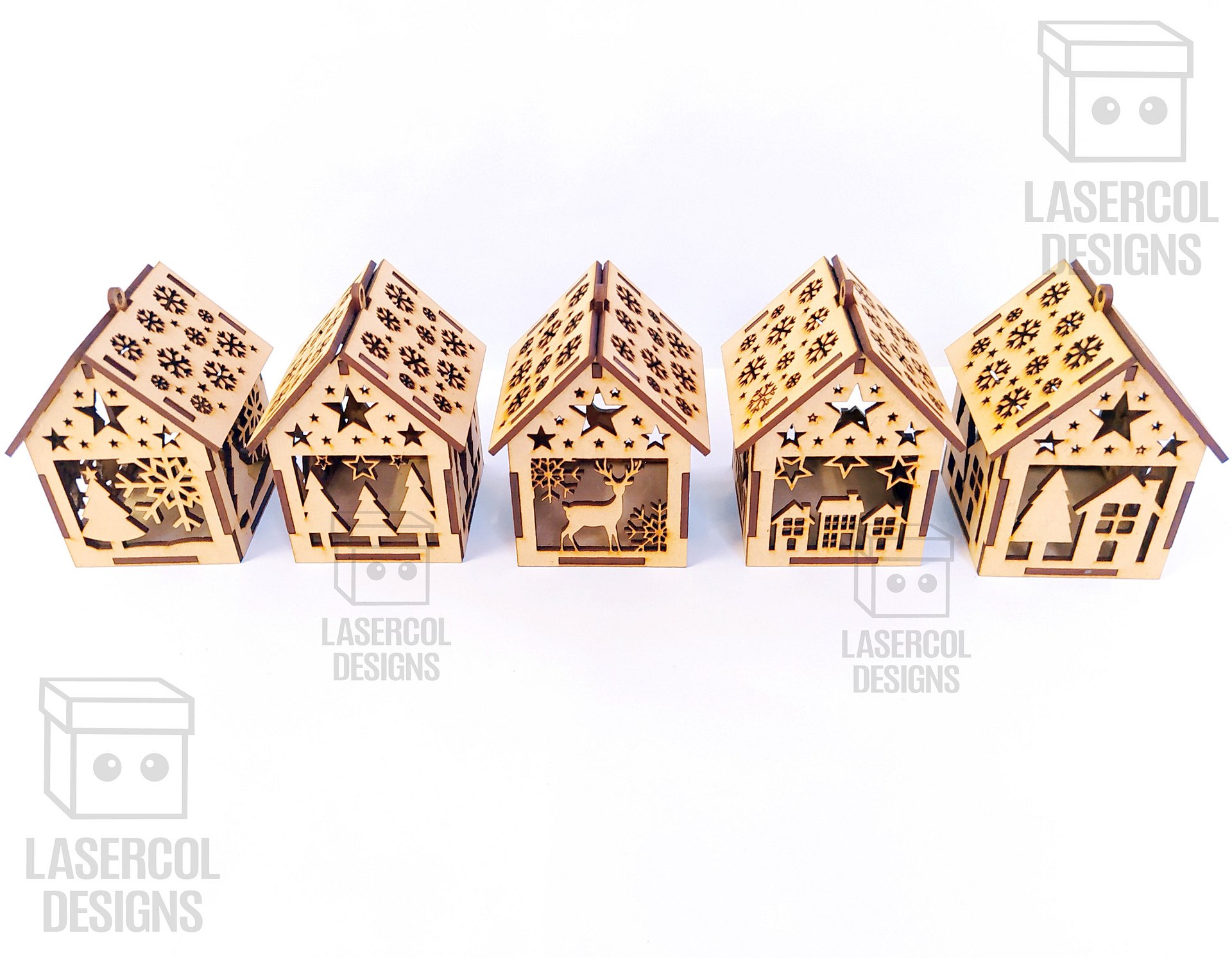Christmas House Ornaments Set 4 (2 Sizes, 5 Styles) - Laser Cut Files product image (3)