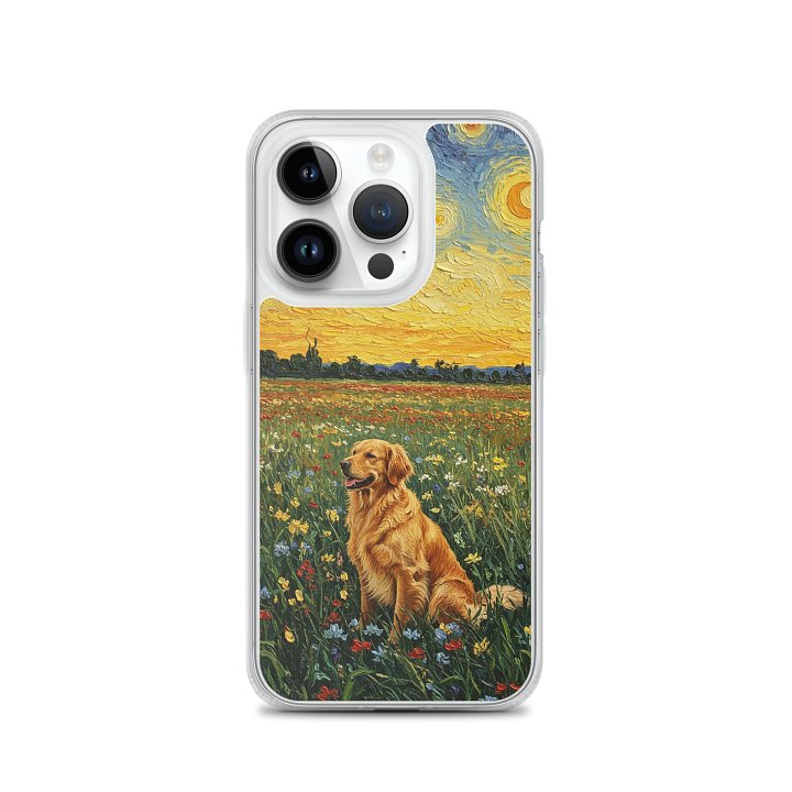 Golden Retriever in Sunset Flower Field Van Gogh Style Art iPhone Clear Case product image (2)