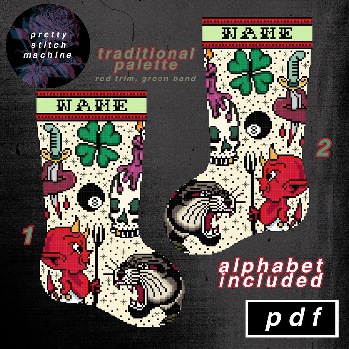 Traditional Tattoo Flash First Edition Red Trim Christmas Stocking Pattern Set product image (1)