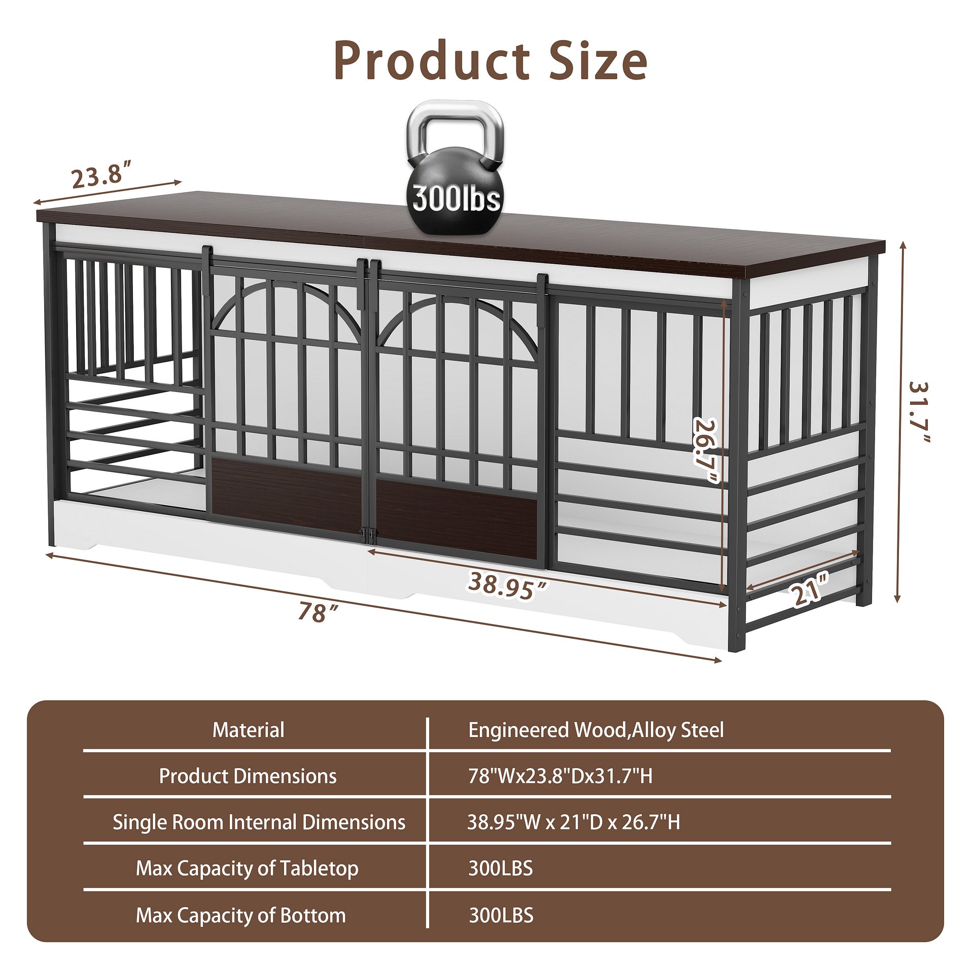 78 inch Dog Crate Furniture XXL Dog Cage Heavy Duty Dog Kennel Indoor with Removable Divider,Extra Large Double Cage Large Breed BROWN product image (11)