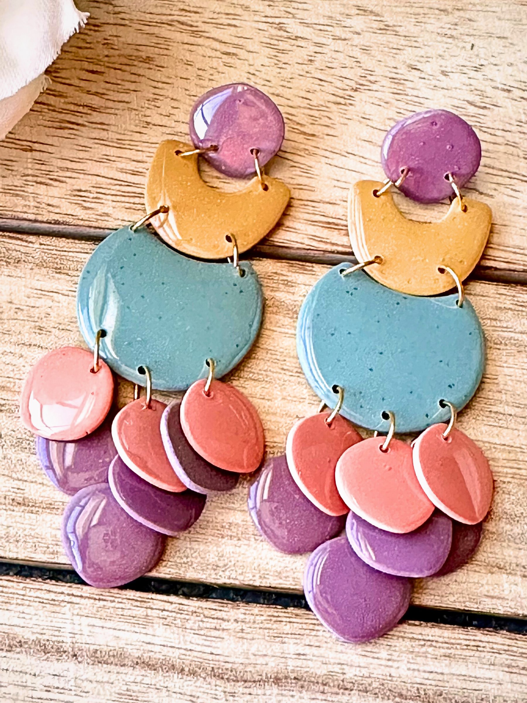 Boho Luxe Tiered Statement Earrings – Handmade Polymer Clay Dangles product image (4)