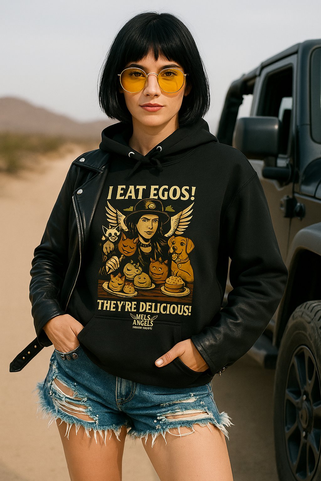 Mel’s Angels "I Eat Egos – They’re Delicious" Hoodie | Vintage Punk Rock Dog Lover Graphic Sweatshirt product image (7)