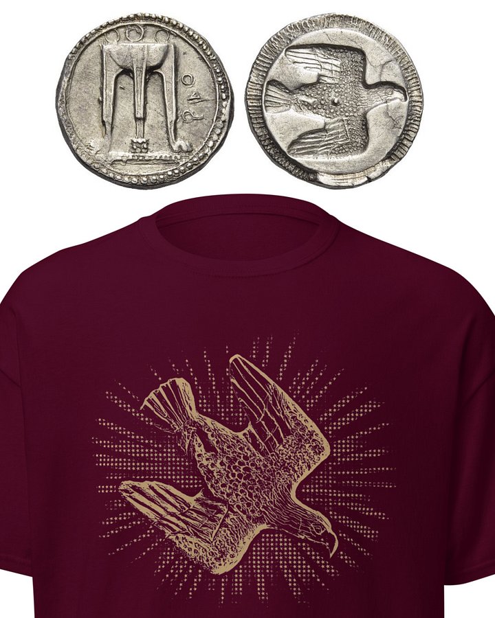 Ancient Greek Archaic Eagle Coin Art 5th Century BC T-Shirt – Kroton Silver Nomos Design | Incuse Eagle of Magna Graecia product image (5)