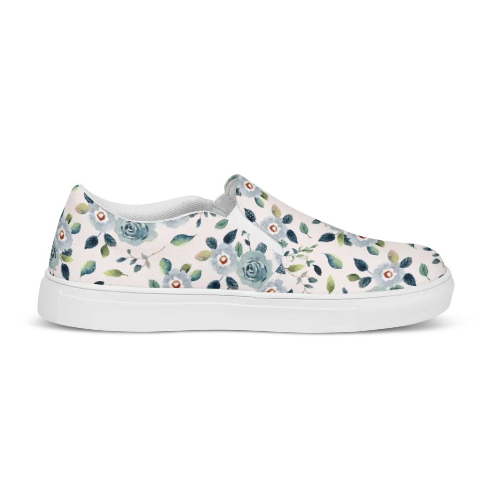 Floral Blue Flowers Pattern Womens Slip On Canvas Shoes product image (6)