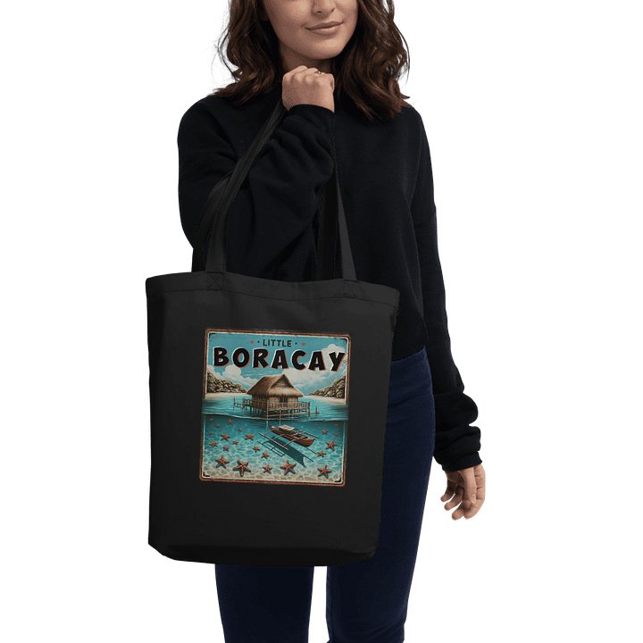 LITTLE BORACAY TOTE BAG, FLOATING COTTAGE BALSA AND FILIPINO BOAT BANGKA WITH STARFISH, CALATAGAN BATANGAS product image (1)