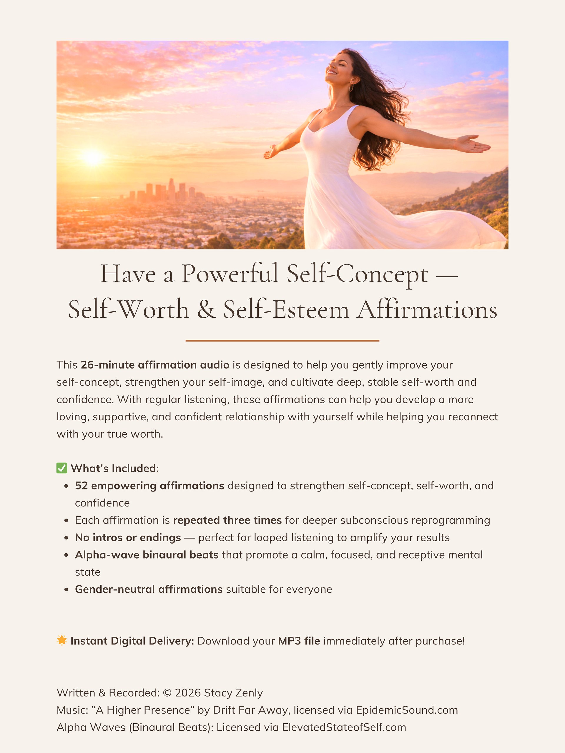 Improve Your Self-Concept & Self-Image | Self-Worth and Self-Esteem Affirmations | MP3 Download product image (2)