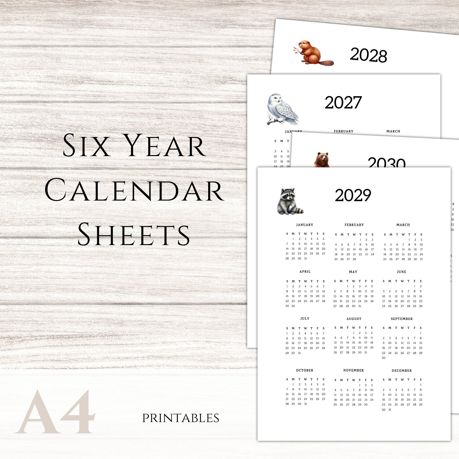 Six-year Printable Calendar Pages: Woodland Creatures product image (1)