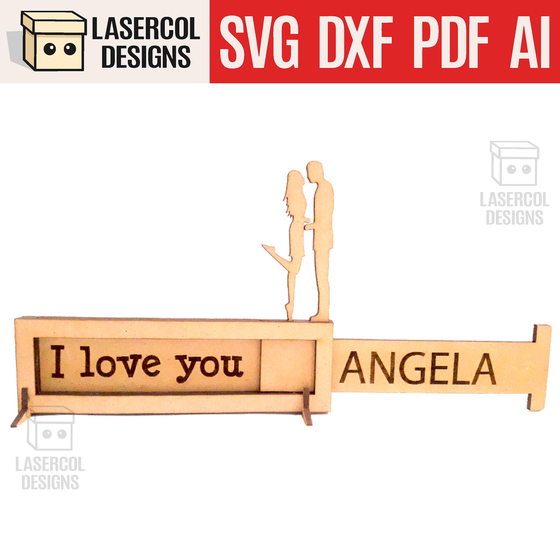 I love you sliding plaque - Laser Cut Files product image (1)