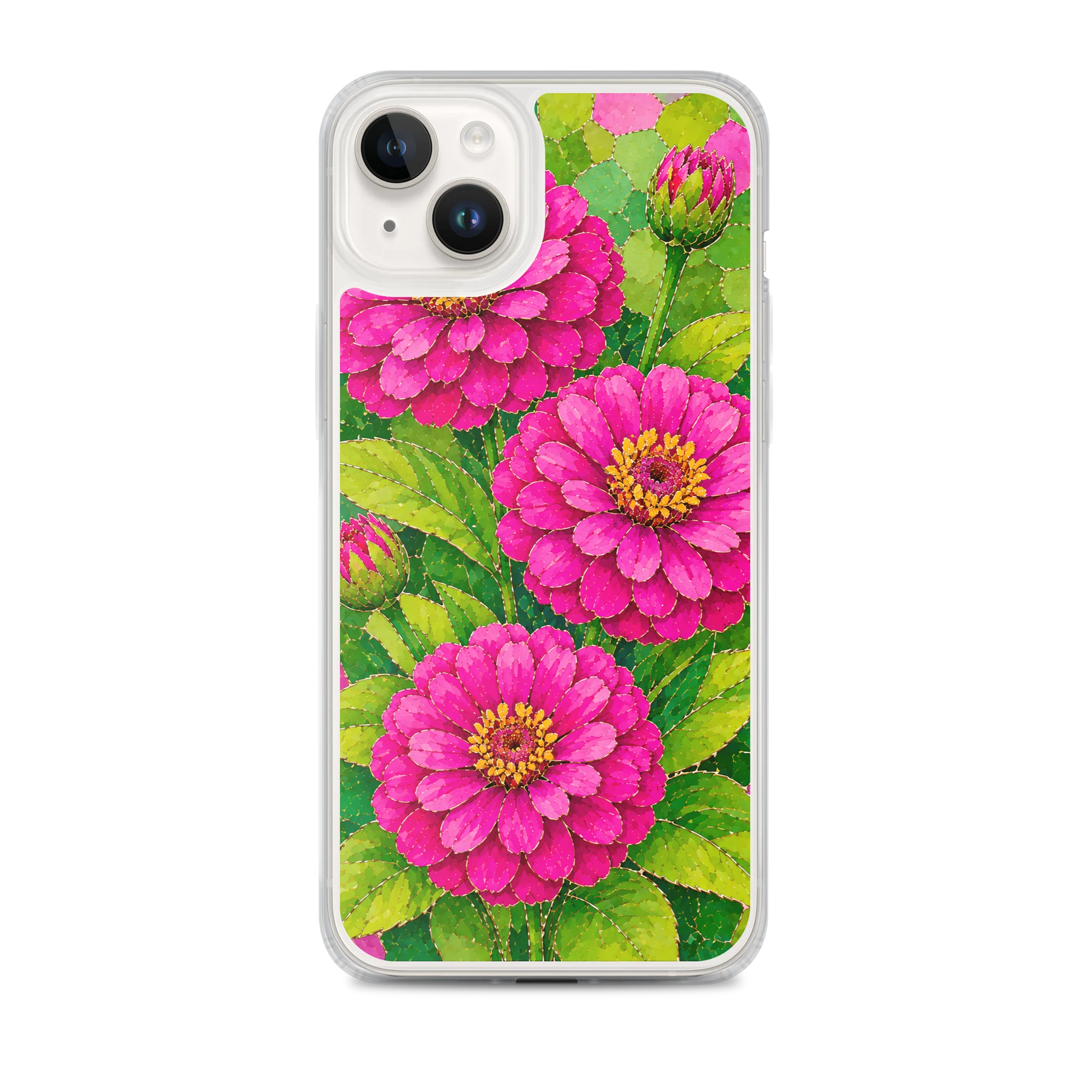 Hot Pink And Lime Green Zinnia Mosaic Premium Soft Silicone iPhone Case - MagSafe Compatible product image (1)